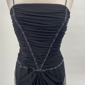 Papell Boutique Black Strapless Dress with Silver Accents